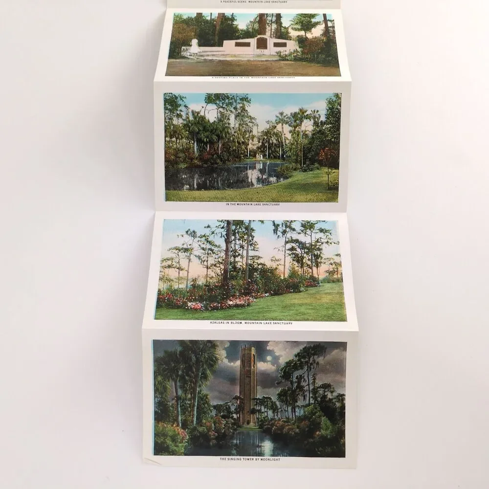 The Singing Tower Lake Wales Florida 1930s Fold-Out Linen‎ Postcards FL Bok